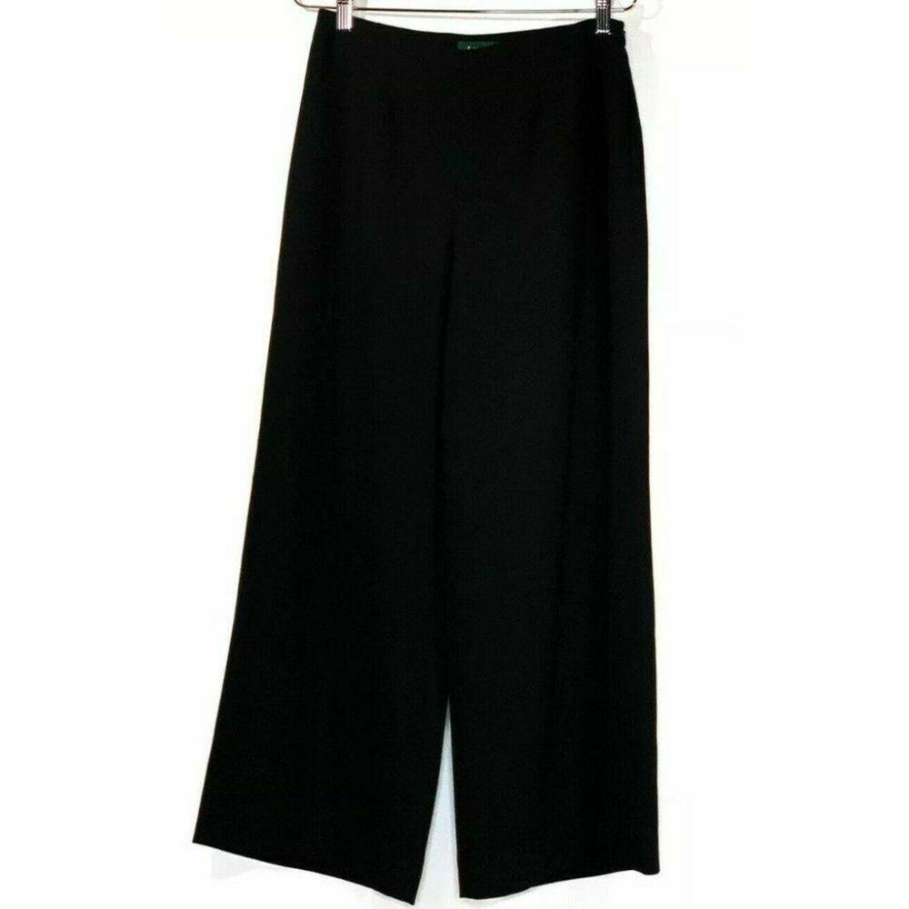 Lauren Ralph Lauren Black Wide Leg Dress Pants Sz 6 Triacetate Blend high waist - Picture 2 of 12
